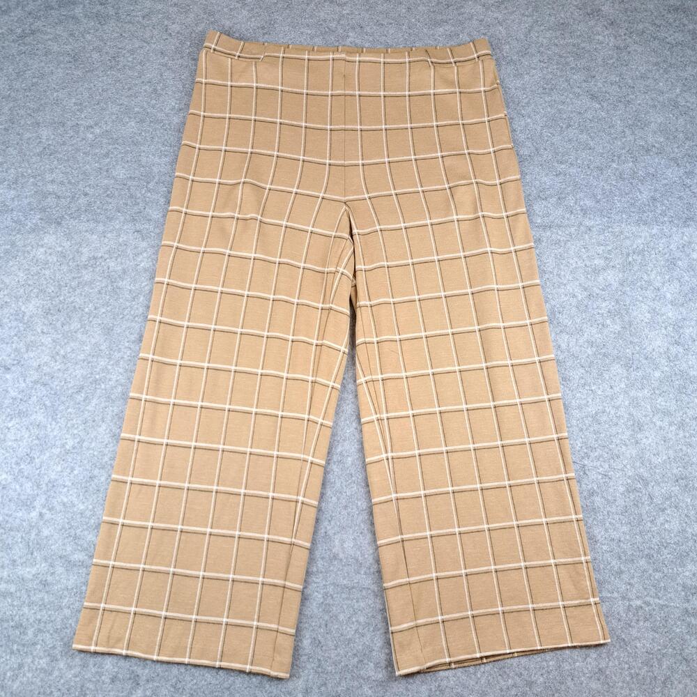 J Jill Pants Womens XL Tan Ponte Full Leg Cropped Wide Leg Plaid Check Pull On